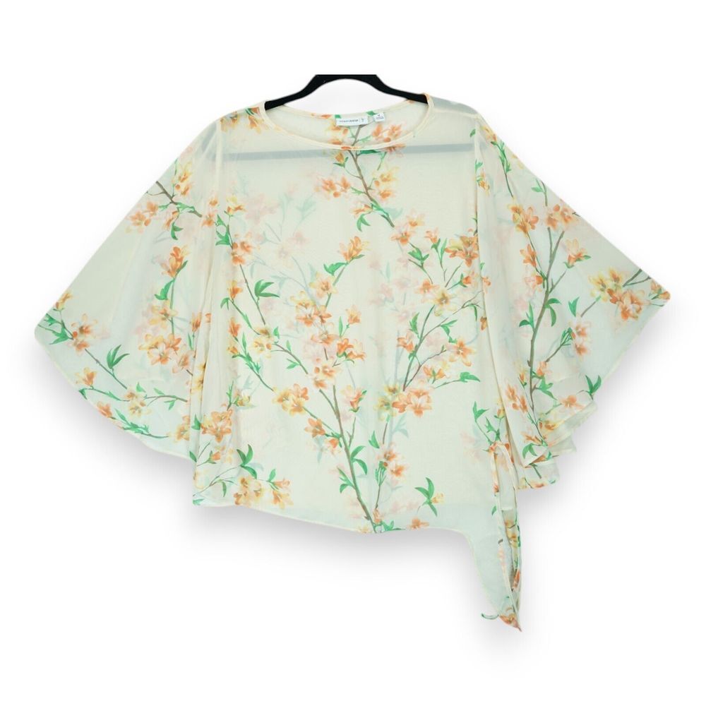 SUSAN GRAVER FLORAL SHEER CHIFFON SPLIT SCARF BLOUSE TOP SIZE MEDIUM